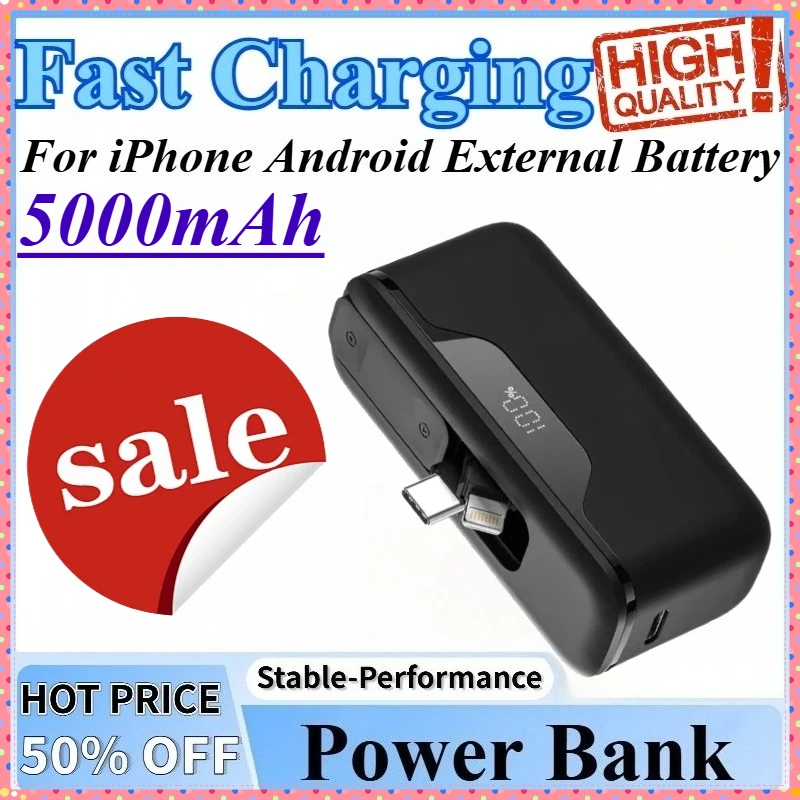 

5000mAh Power Bank Compact Portable Charger Pocket Compatible For iPhone Android External Battery Power Bank with Stand