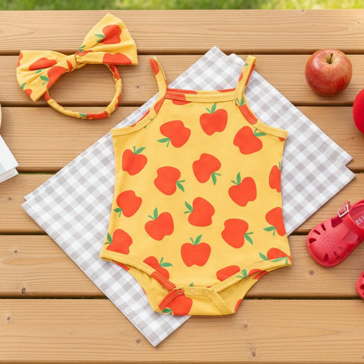 Sanlutoz Fruit Pattern Summer Baby Girls Bodysuit Print Infants Clothing Casual Fashion with Headband