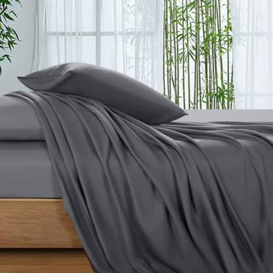 

100% Viscose Derived from Bamboo_Sheets Size Ultra Breathable and Cooling Bed Sheets for Hot Sleepers Hotel Luxury Silky Beddin