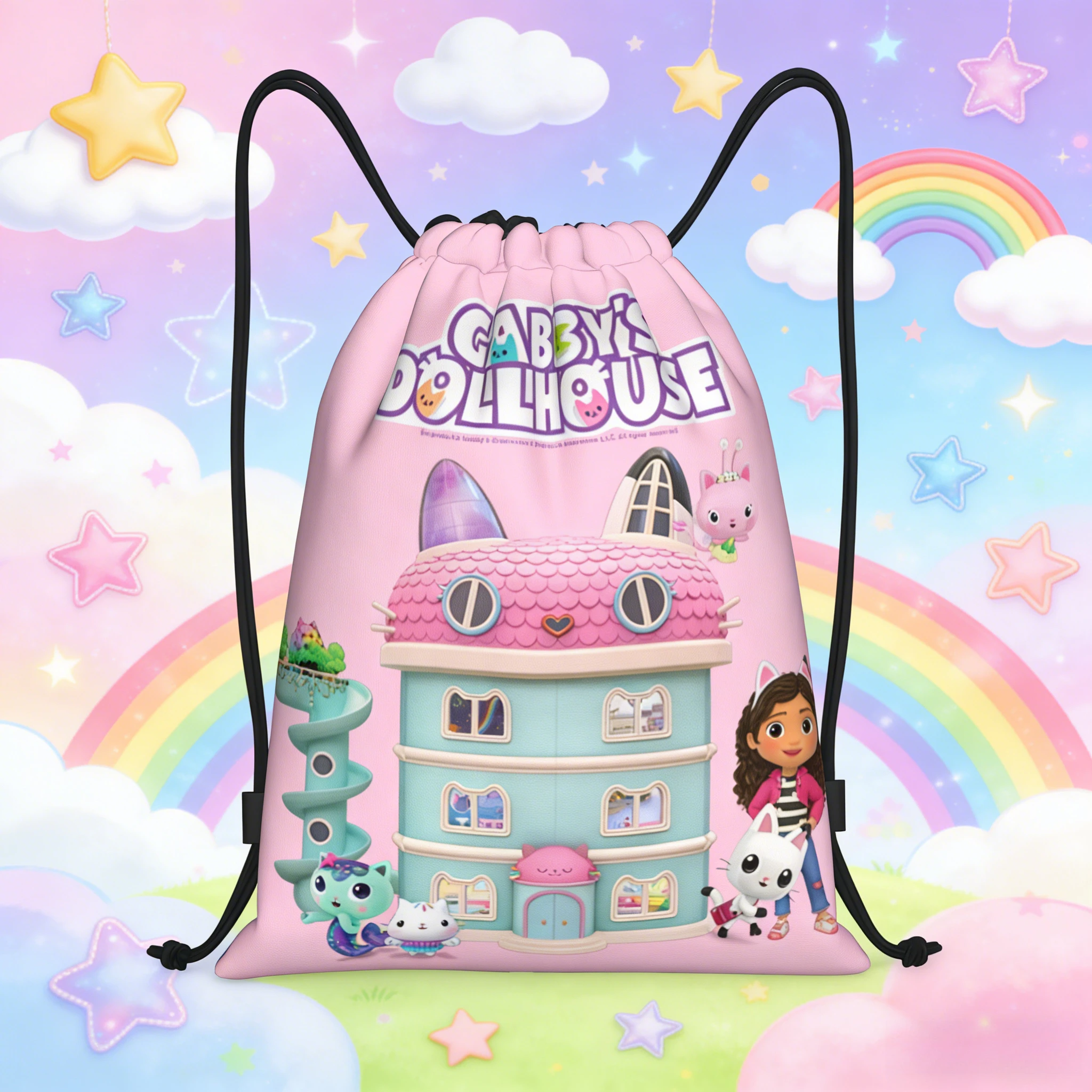 Mochila con cordón estilo Gabby, mochila deportiva plegable para gimnasio, para hombres y mujeres, bolsa de almacenamiento para compras con estampado de gato Mercat