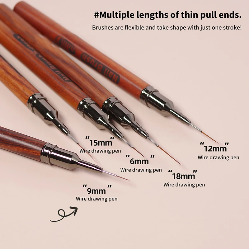 5Pcs Sandalwood Extremely Fine Nail Design Line Pen Hairpin Tube Pen Nail Construction Painting Brush Uv Gel Extension Drawing