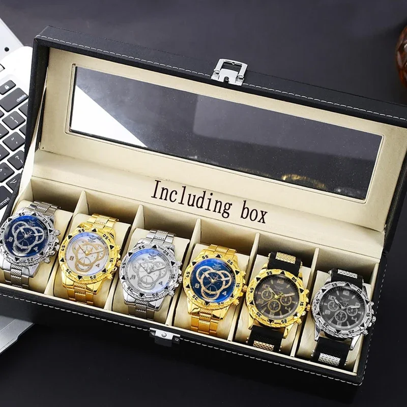 Fashion Men Steel Strap Quartz Watch, Chronograph Sub-Dial Sport Wristwatch with Gift Box, Gift for Husband Dad Boyfriend