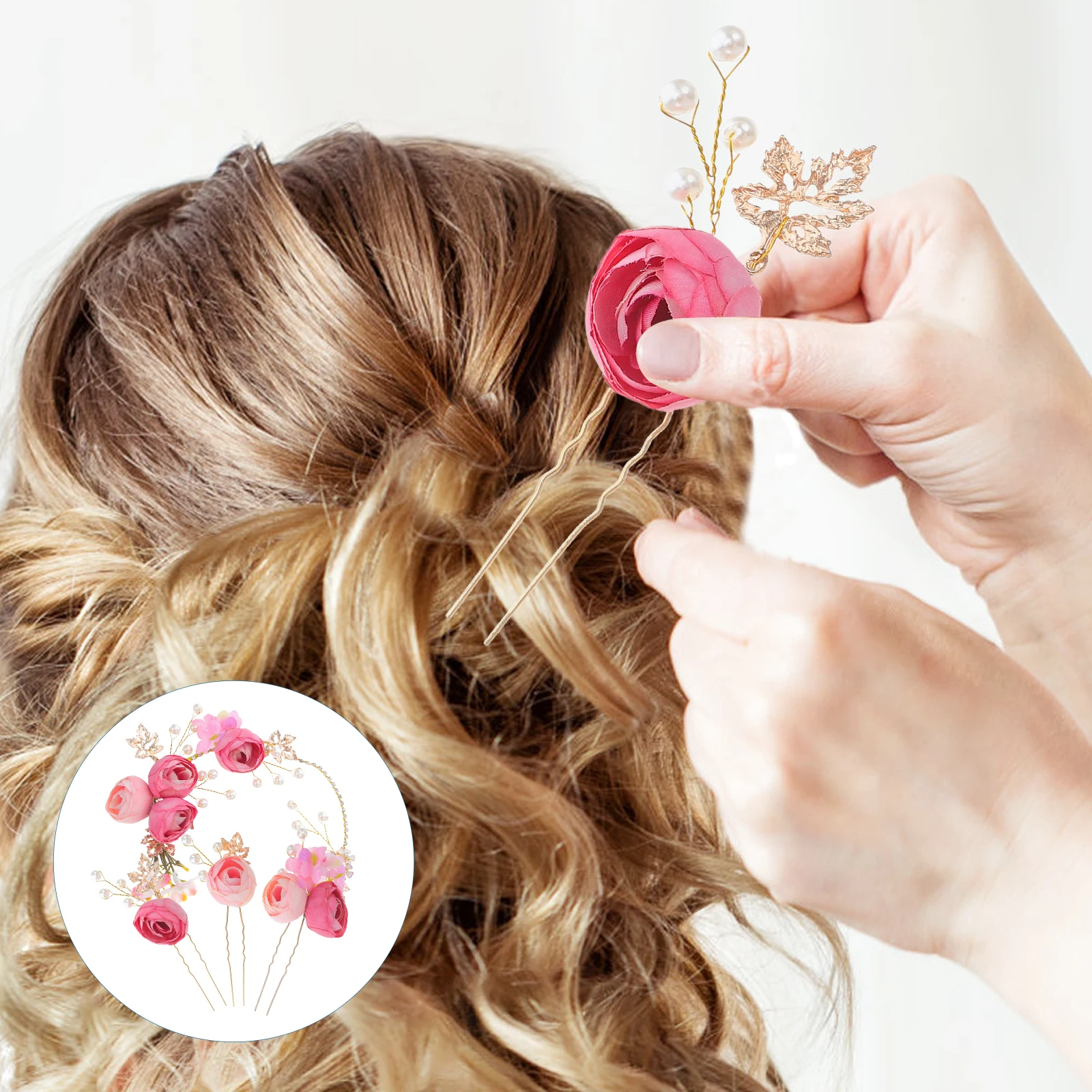 

Rose Hair Imitation Flower Women Floral Hairpin Hairpin Elegant Accessories for Girls Bride Pins Bridesmaid Wedding U-shaped
