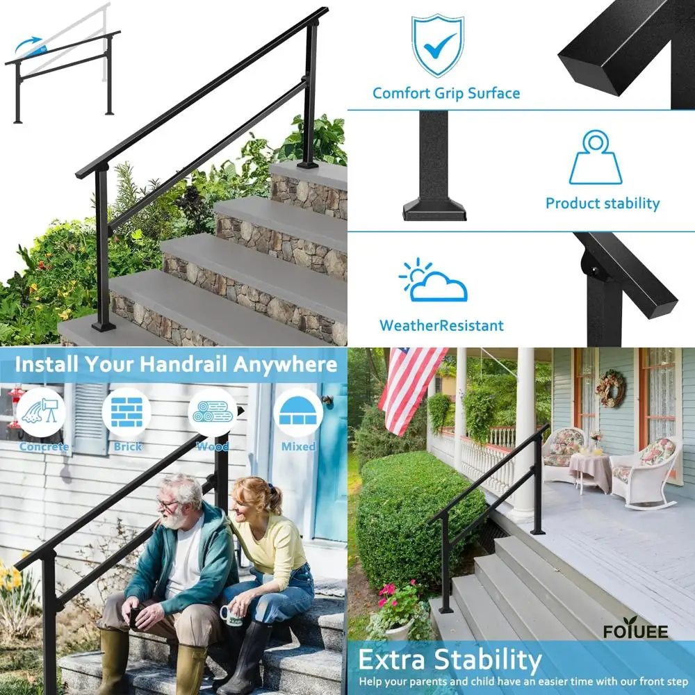 درابزين معدني متين للخطوات الخرسانية - درابزين سلالم شديدة التحمل لخطوات الشرفة، تصميم 4 خطوات #1