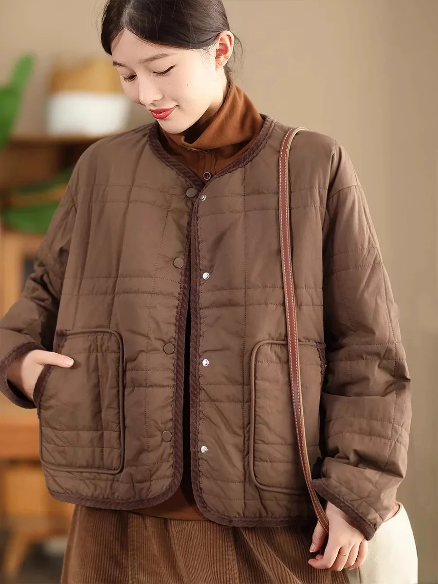 

Retro Thin Cotton Casual ort Jaet Women's Winter New Sle Faionable Youthful Loose Slimming Mom's Cotton Padded Coat
