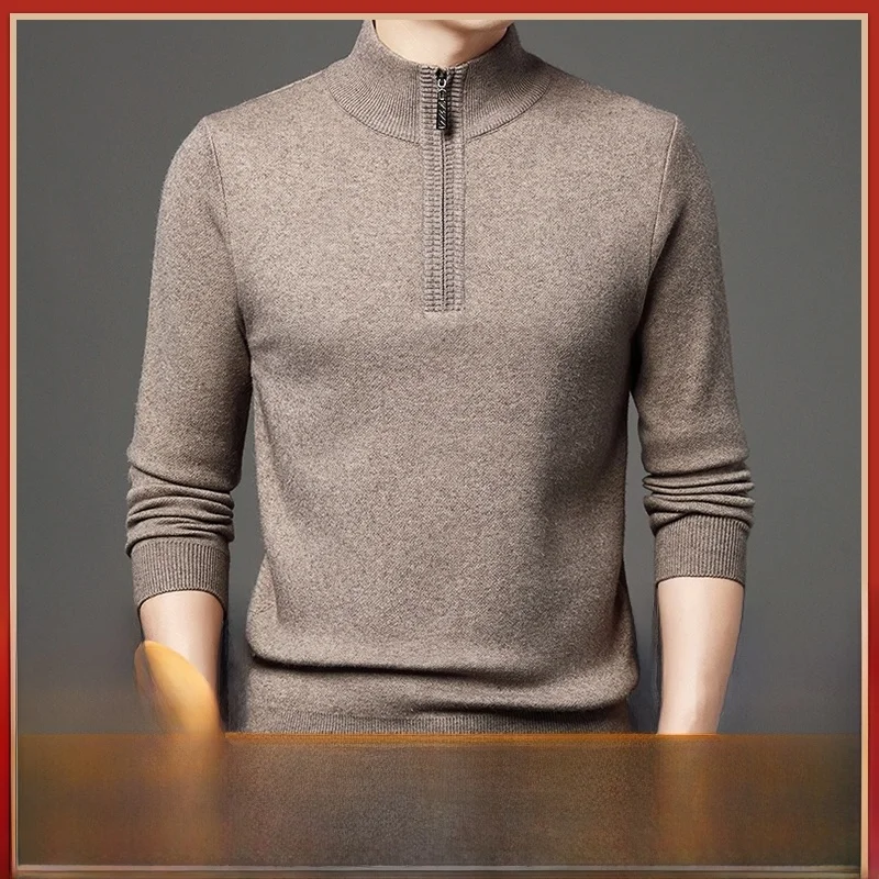 

Pierre Cardin Luxury Men's Wool Sweater mid Winter Casual High Collar f Zip Thiened Knitted Sweater Busin Casual Loos...