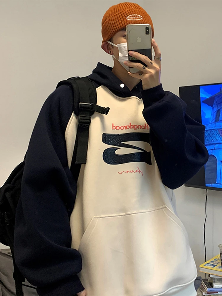 

Мужская толстовка Zhuan: весенне-осенняя, в американском ретро-стиле, с цветными вставками и принтом, свободного кроя, удобная, антибактериальная, для пар