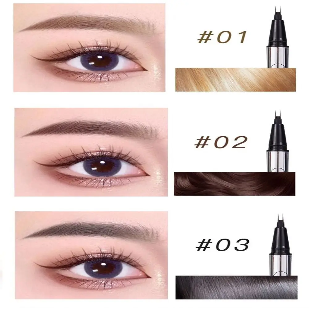 2 Points Eyebrow Pen Eyebrow Tattoo Pen Waterproof Sweat-Proof Fork Tip Eyebrow Pencil Quick Dry Non-Fading