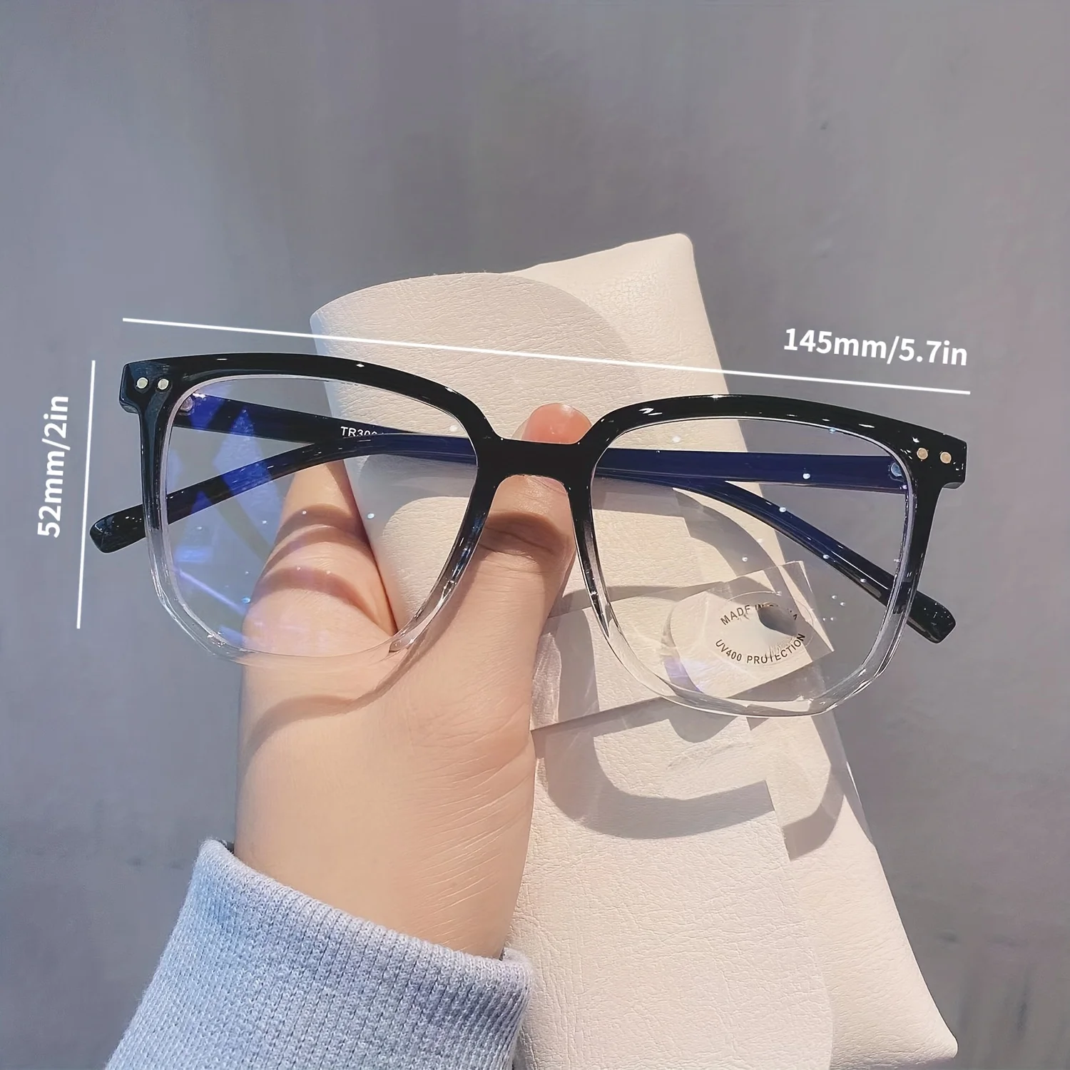 Hiking Camping Simple Square Anti Light Glasses for Women with Regular Eyeglass Frame Finished Retro Flat Light Frame
