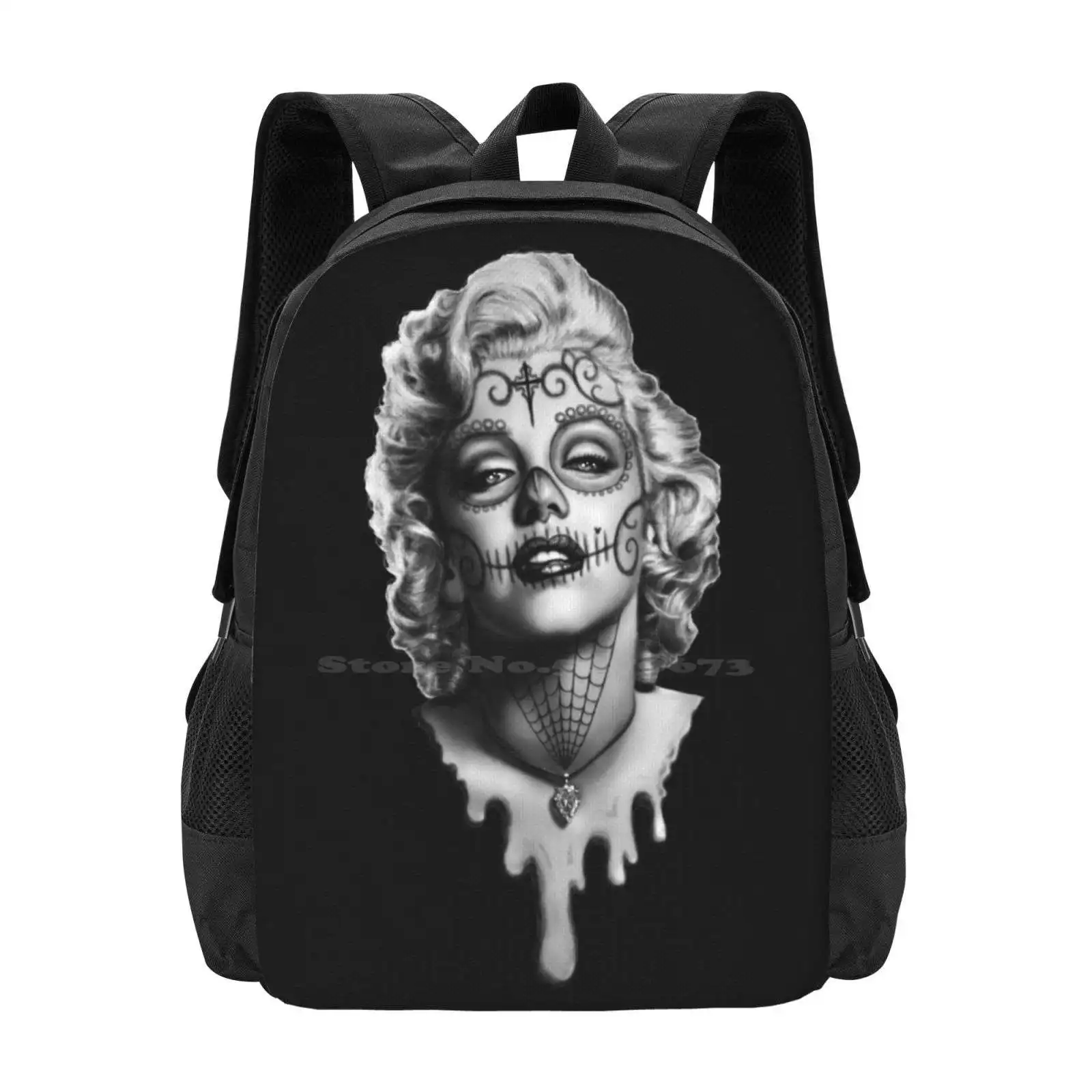 Marilyn Monroe Sugar Skull Pattern Design Bagpack School Bags Marilyn Monroe Sugar Skull Day Of The Dead Dia De Los Muertos Low