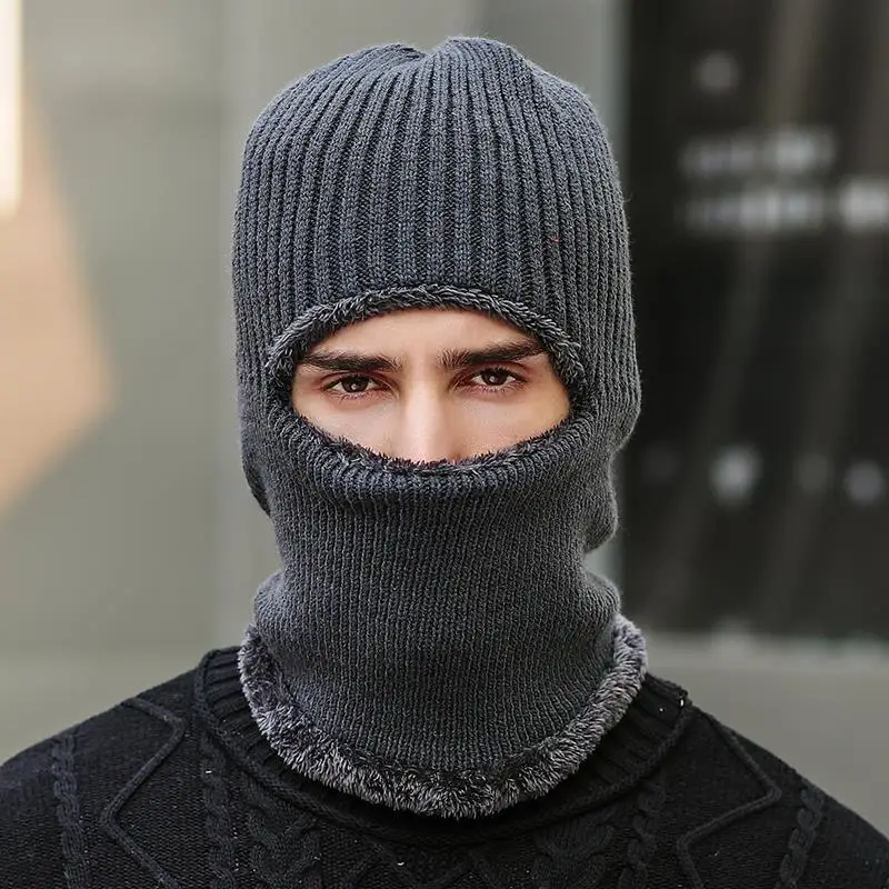 

Men Women Balaclava Fleece-Lined Winter Beanie Neck Warmer Windproof Ski Mask Beanie with Scarf Fleece Knit Warm Hat for Cycling