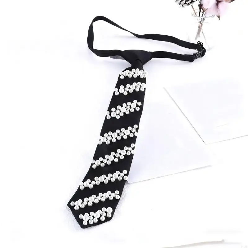 ربطة عنق أنيقة من اللؤلؤ المقلد خفيفة الوزن ومقاومة للتجاعيد ومناسبة لاجتماعات المكتب والمناسبات الكاجوال Y08E