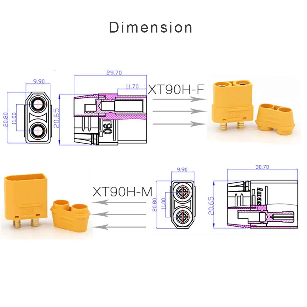 Amass 10 Pair XT90 Bullet Connectors Male Female Power Plugs Power RC LV Lipo Battery Motor