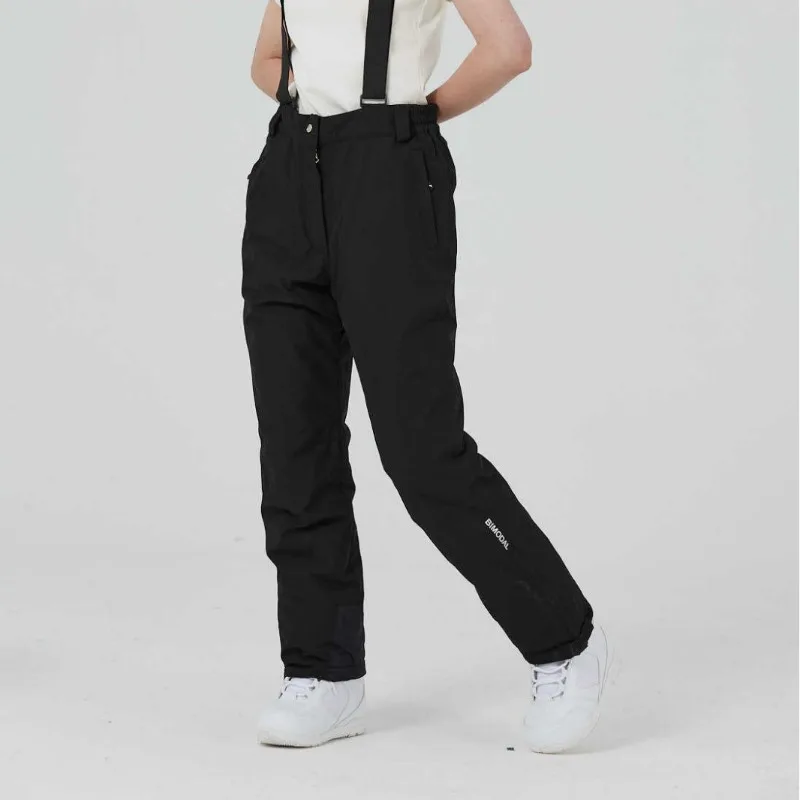 سروال تزلج قشرة قماش مرنة ولوحة مزدوجة فضفاضة مقاومة للرياح ومقاومة للماء ودافئة