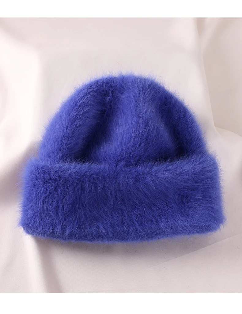 2023 Angora Flauschige Strickmütze Kaninchenfell Wintermütze für Damen Damen Mode Warmer Plüschschädel Damen Dicke Fleecemützen – Detail 27