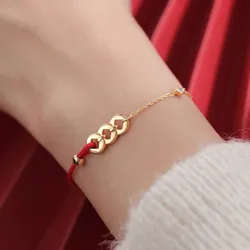 Golden Coin Red Rope Luxury Bracelet For Women Girls Trendy Fashion Festive Jewelry Bijouterie