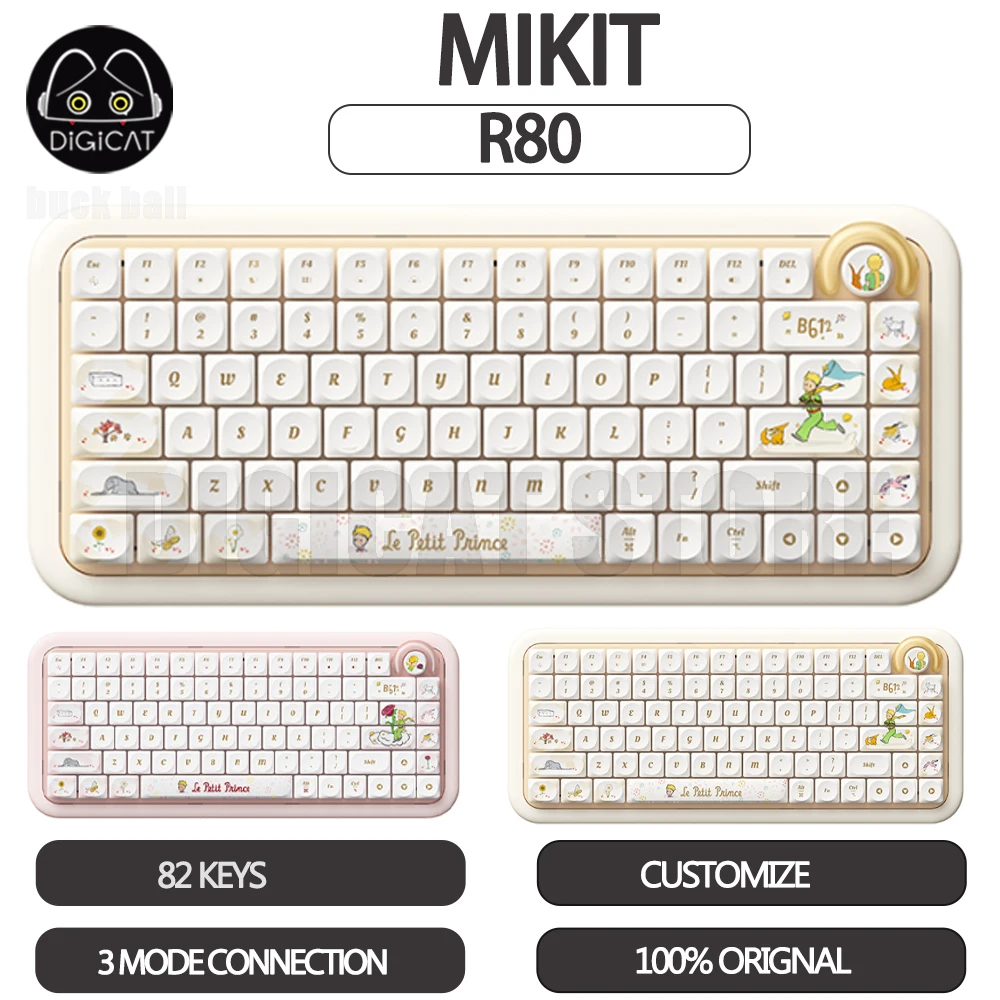 

Механическая игровая клавиатура MIKIT Little Prince, 3 режима, USB/2,4G/Bluetooth, беспроводная клавиатура, RGB подсветка, Игровая клавиатура на заказ