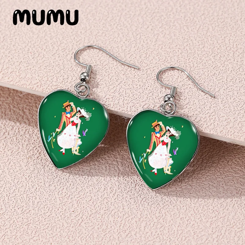 2024 New Mary Poppins Dangle Earring Heart Shaped Earrings Handmade Glass Dome Jewelry Gifts Fans