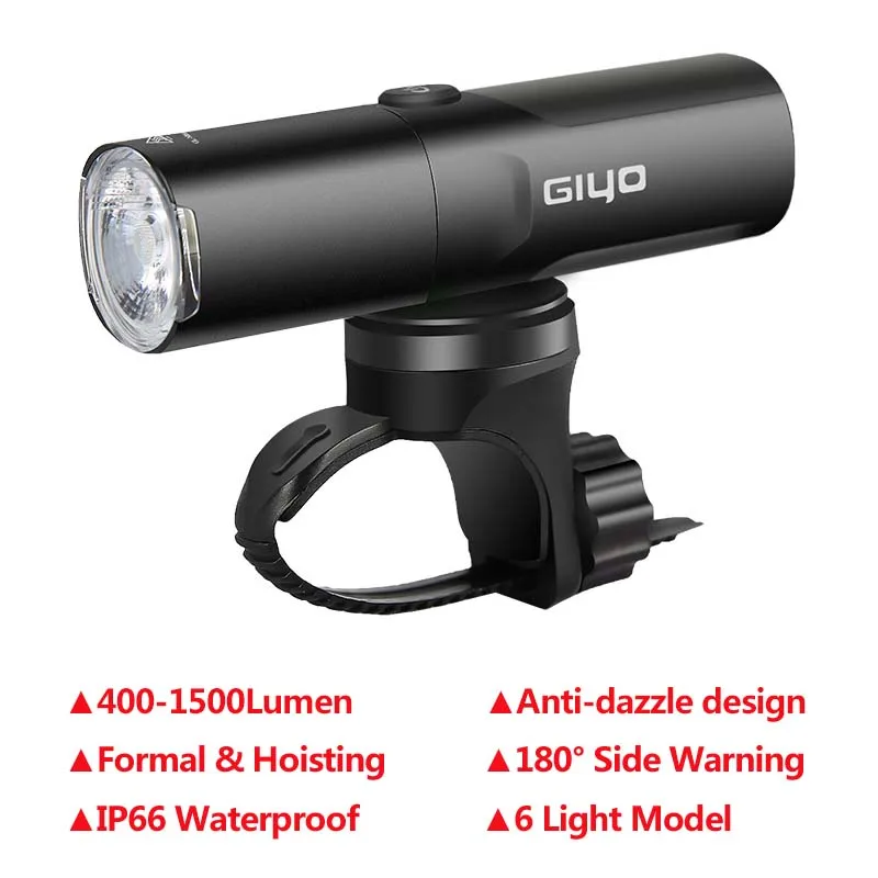 

GIYO 400-1500LM Bike Headlamp Rotatable Lens Usb Rechargeable Waterproof Led Flashlight Anti-Glare Bike Light