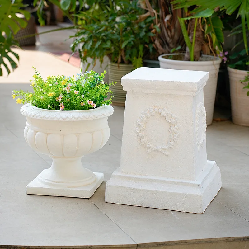CX minimalist vintage white Roman column Roman flower pot set for outdoor courtyard decoration