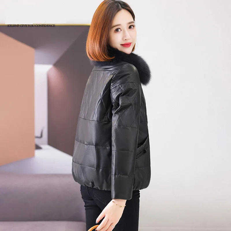 2023 Promotion Genuine leather Down jacket women's short  winter new Korean version leisure versatile fox fur collar sheep leath