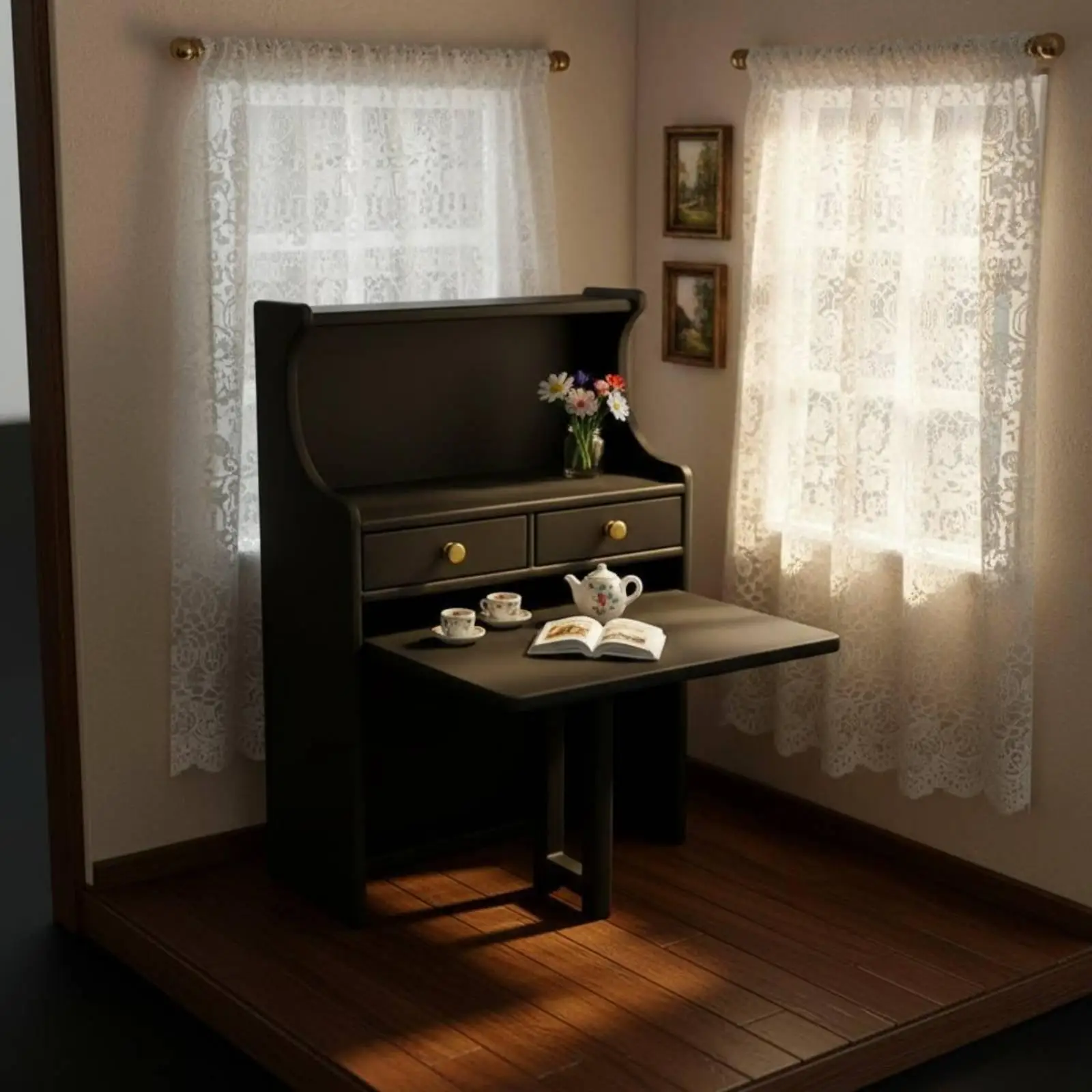 Foldable Dollhouse Table Scene Prop European Dollhouse Furniture Ornament