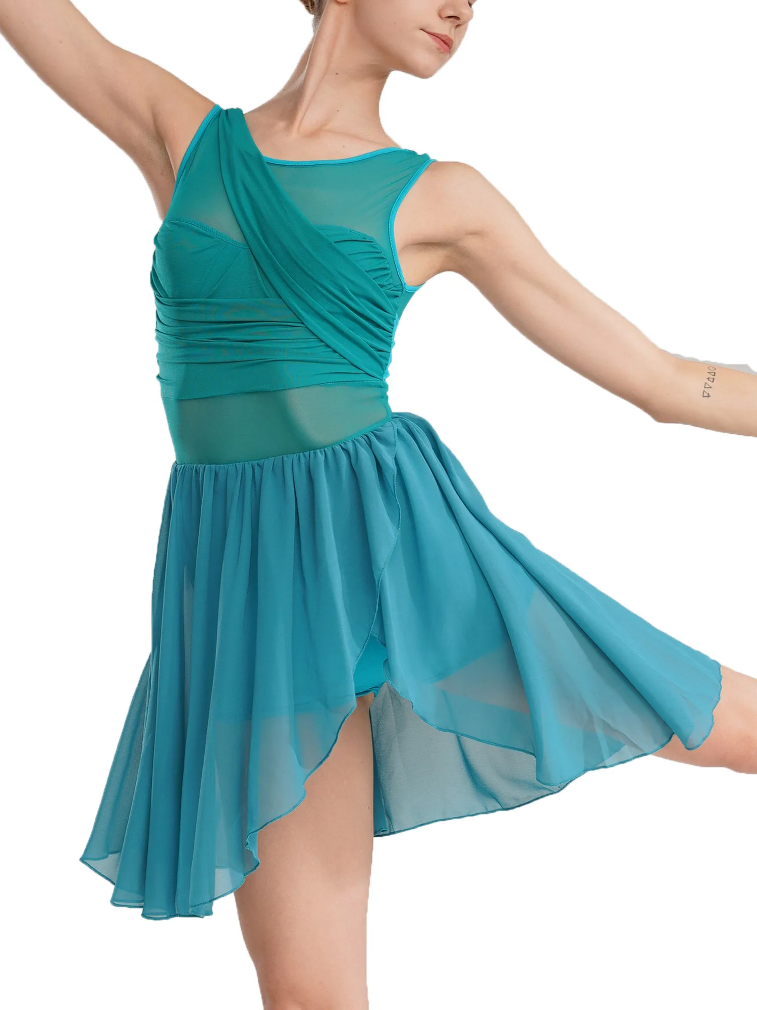 Damski strój gimnastyczny, trykot baletowy, sukienka do tańca lirycznego, wycięty, szyfonowy, elastyczny kostium do tańca nowoczesnego i współczesnego.