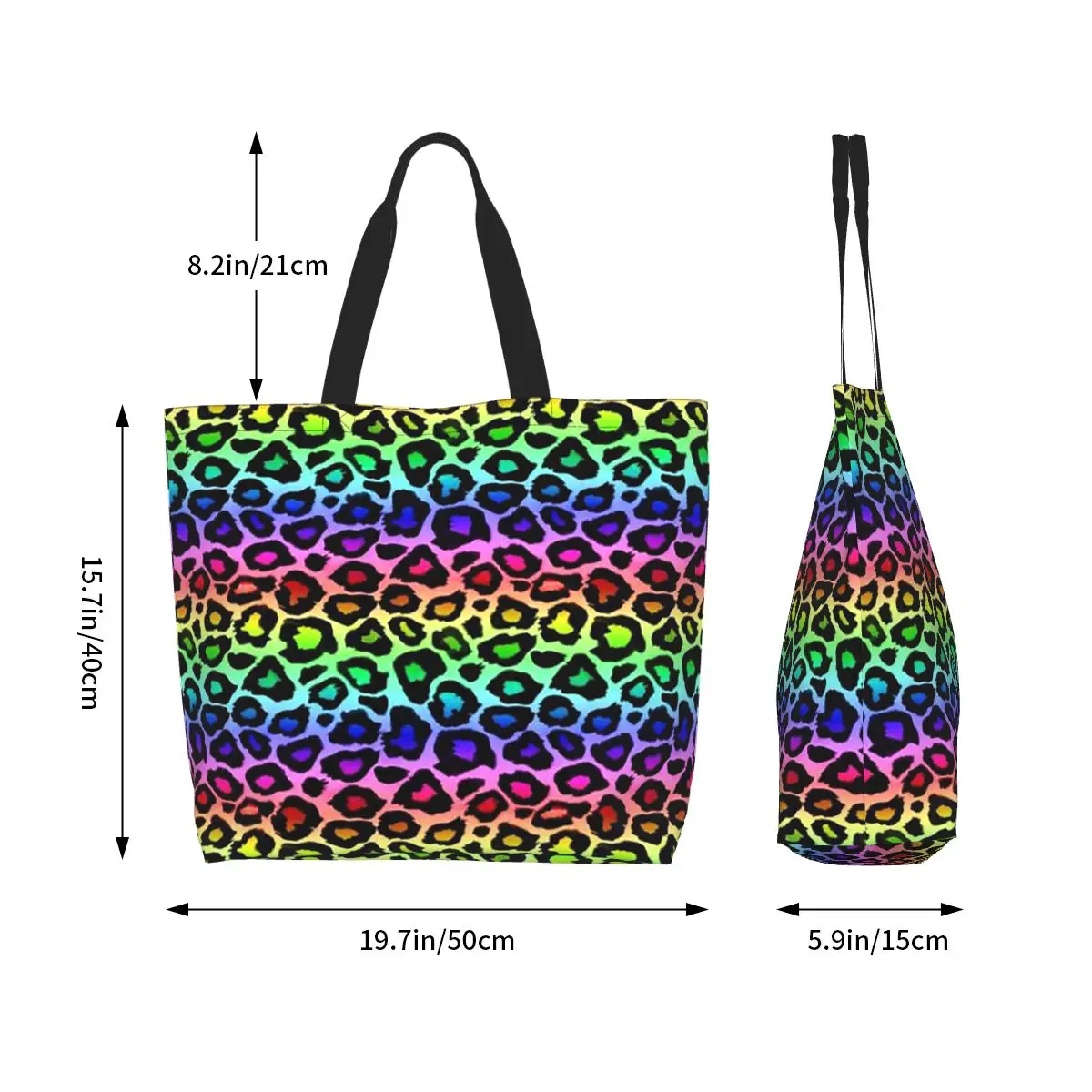 Colofrul Rainbow Leopard Print Animal Skin Cheetah Shopping Tote Bag Canvas Shoulder Bags Shopper Grocery Handbag for Women