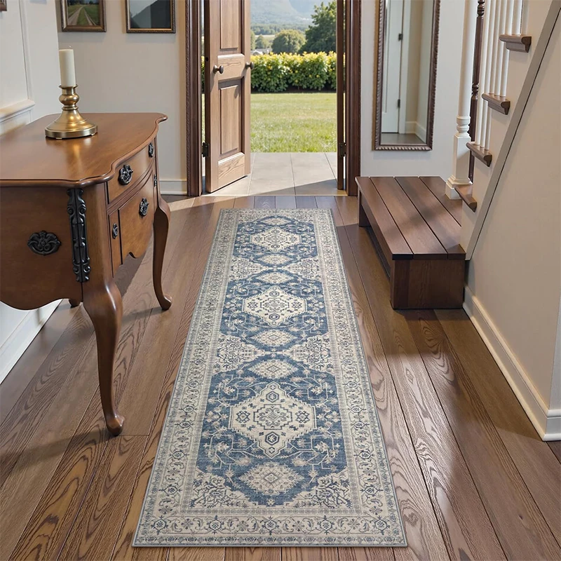 Hallway Carpet  Corridor Rug Runner Long Carpets Machine Washable Non-Slip Floor Mat Retro Style Foot Mats Home Decoration Rugs