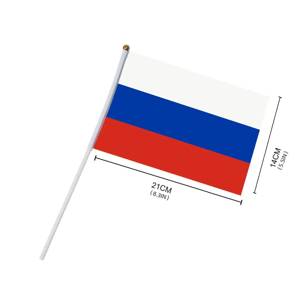 Russia Flag 14*21CM 2022 Russia CUP 10pcs Small Russian Flag the Hand National Flag with Pole Waving Flag