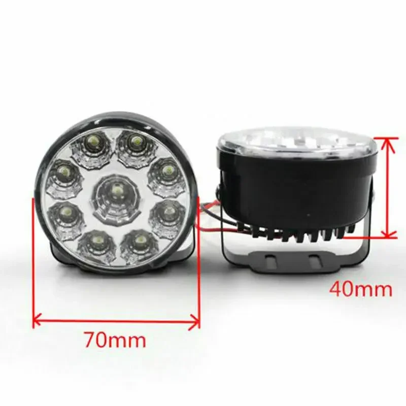 2Pcs Universal 12V 9LEDs Round White 6000K Light Daytime Running Light DRL Car Fog Day Driving Lamp 70mm Waterproof