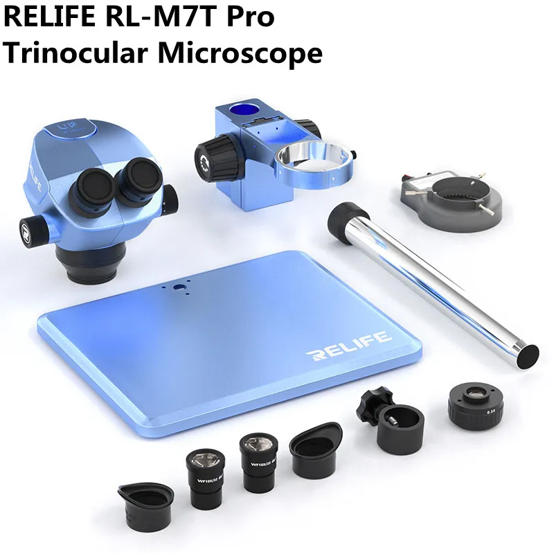 RELIFE RL-M7T Pro 7X-50X Continuous Zoom Binocular/Trinocular HD Microscope with Large Base High-definition Imaging Microscope