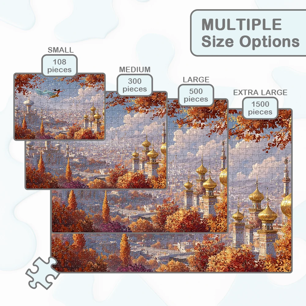 Aladdin and Jasmine Disney Puzzle Flying over a Golden City Cartoon Large Adult Jigsaw Autumn Charm Trees Adults Game and Puzzle