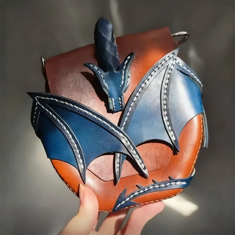 

New Halloween Magic Dragon Color Matching Splicing Large Capacity Shoulder Bag Retro Crossbody Bag 3D Blue Dragon Wing Phone Bag