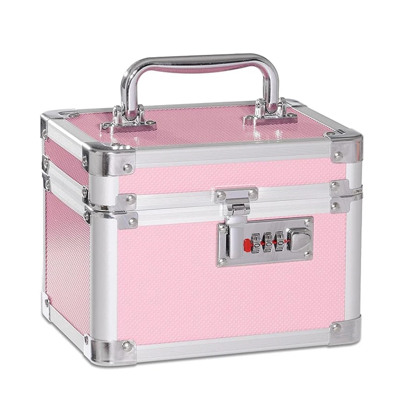 

Mini Cosmetic Case Jewelry Box Aluminum Alloy Storage Box Medication Combination Lock Boxes with Code Manicure Case 7.1X5.1X5.3"