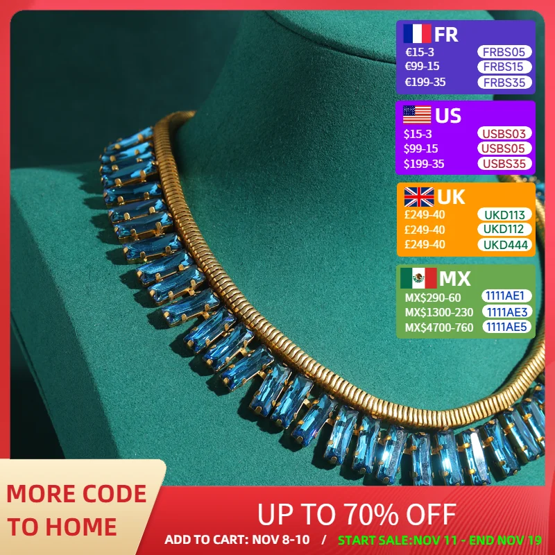 

Vintage New Blue Zircon Choker Necklaces For Woman Antique Gold Color Luxury Designer Jewelry Evening Party Accessories 2025