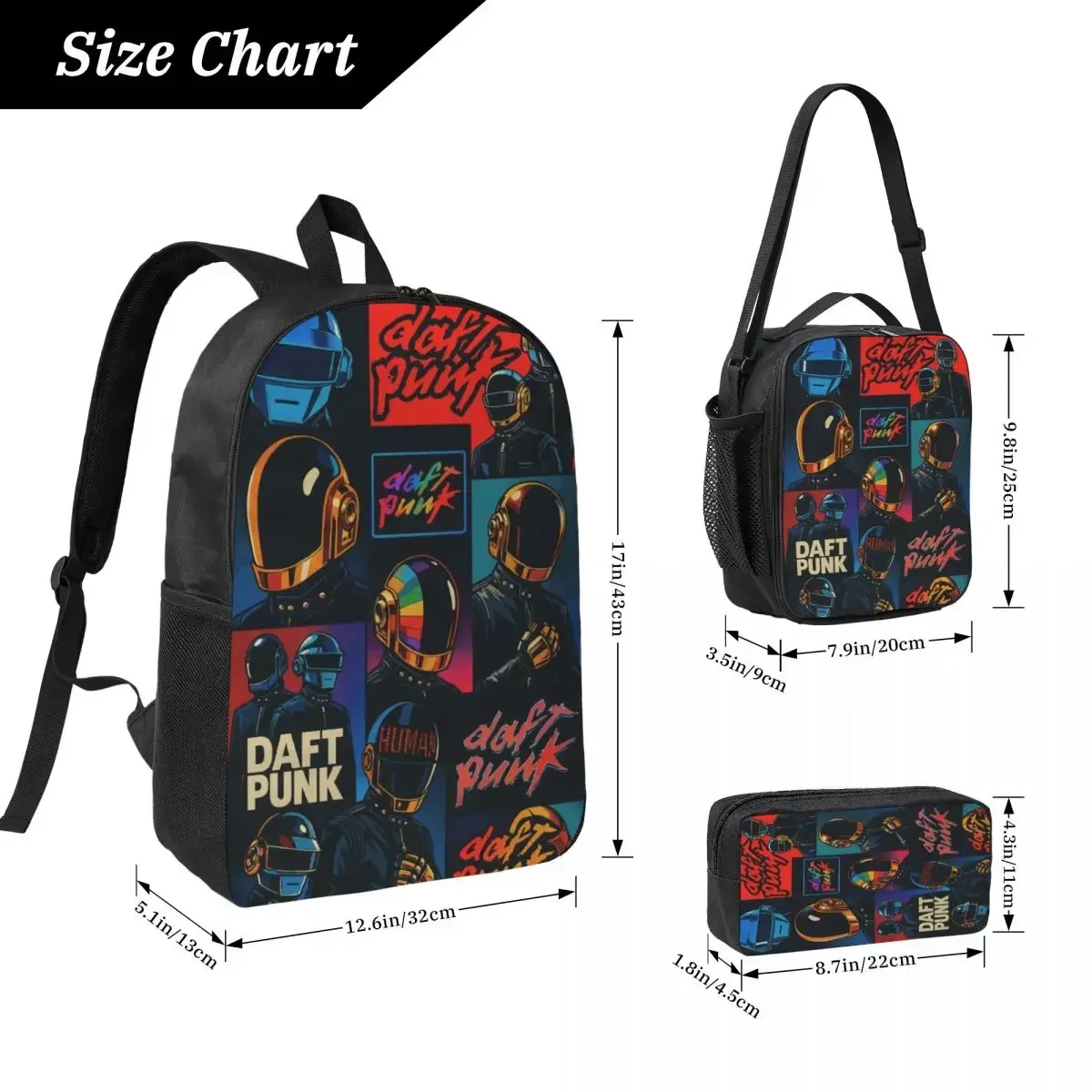 Custom Bag Daft Punk Electronic Music Kids Backpack Lunch Box Pencil Boxes For Boys Girls Preschool Backpacks School Bag Bookbag