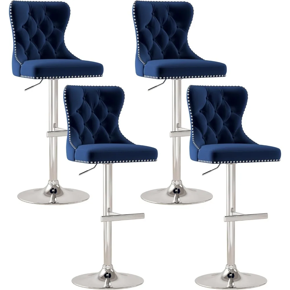 

Bar Stools Set of 4, Velvet Swivel Counter Height Stools with Tufted Back, Adjustable Seat with Nailheads Trim, Upholstered Bar