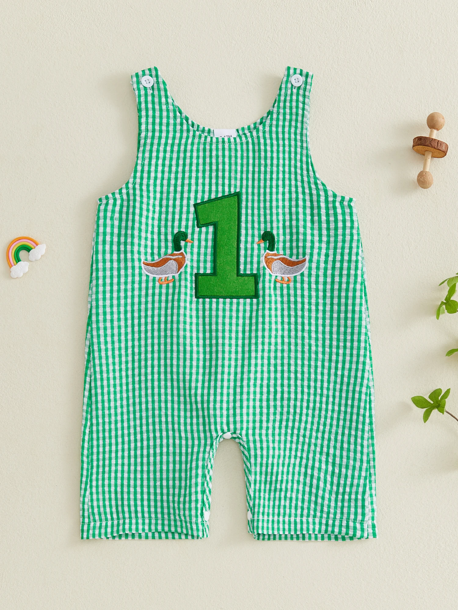 

Милый комбинезон унисекс для малышей с аппликацией в виде кролика, в клетку, без рукавов, с круглым вырезом, повседневный, для летней вечеринки по случаю дня рождения