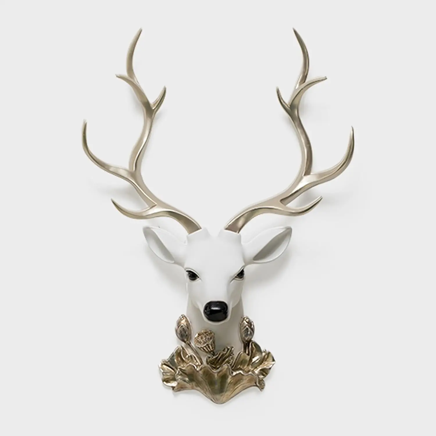 Deer Head Wall Mount Decoration, Faux Resin Animal Head Sculpture with Gold Antlers, White, 36x48c, Woodland Nursery Decor, Office Wall Decor, Christmas Wall Decor, Animal Head Wall Art for Wall Mounting