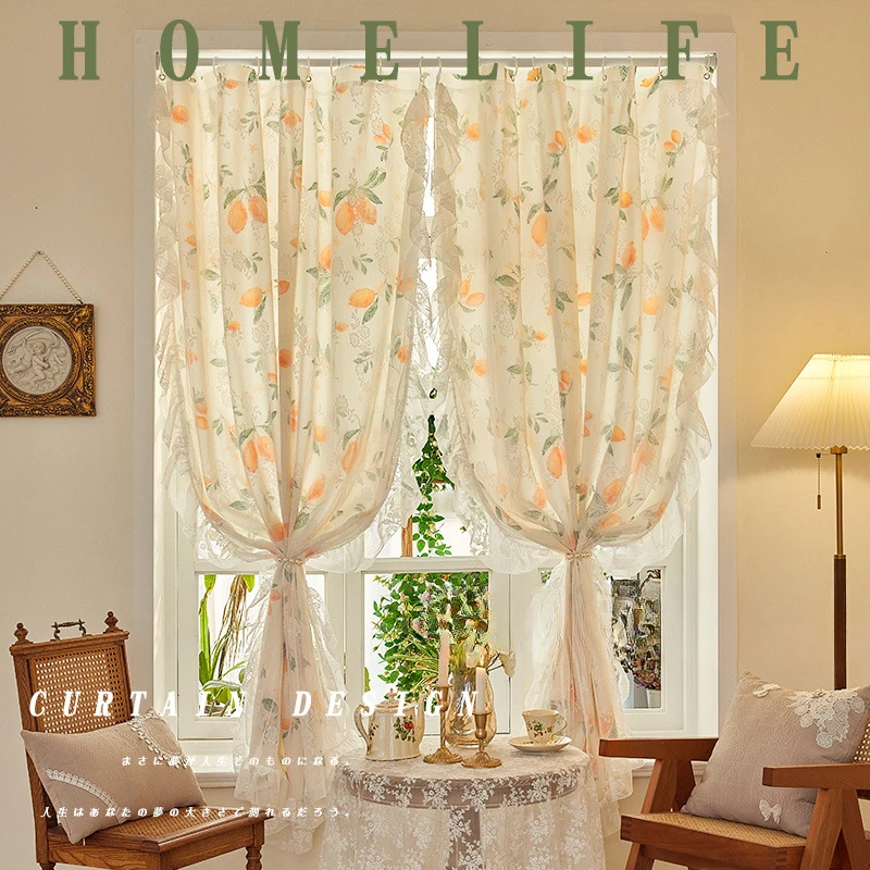 

Floral Print Lace Sheer Curtain for Living Room French Window New Hole-free Installation Curtains Cortinas florales de encaje