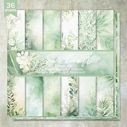 36 Sheets 6inch (Green Leaf Pattern Background) Clipping Thin Paper For Bullet Diary, Junk Magazine, Greeting Card Background