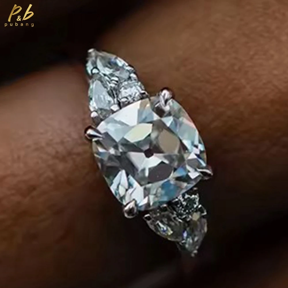 

PuBang 3EX VVS1 D Цвет Муассанит Обручальные Женские Кольца 3 CT Old Mine Подушка Пасьянс Аксессуары Для Женщин Роскошные Anillos