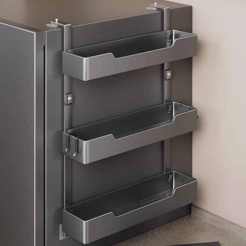 Refrigerator rack, side storage shelf, gray three-layer basket.