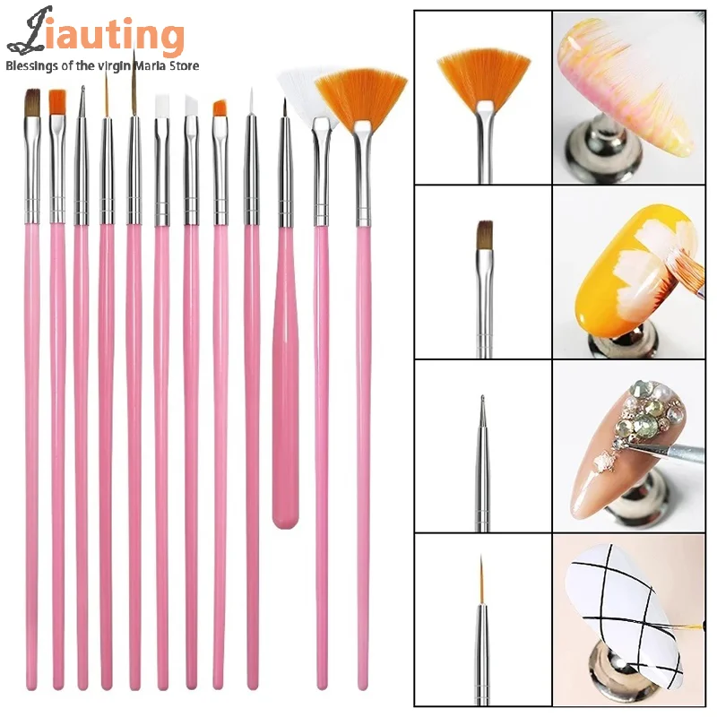 15 pezzi di pennelli per penna per nail art set di linee multifunzionali strisce pennello per intaglio penna da disegno fai da te pennelli per gel UV strumento per manicure per pittura
