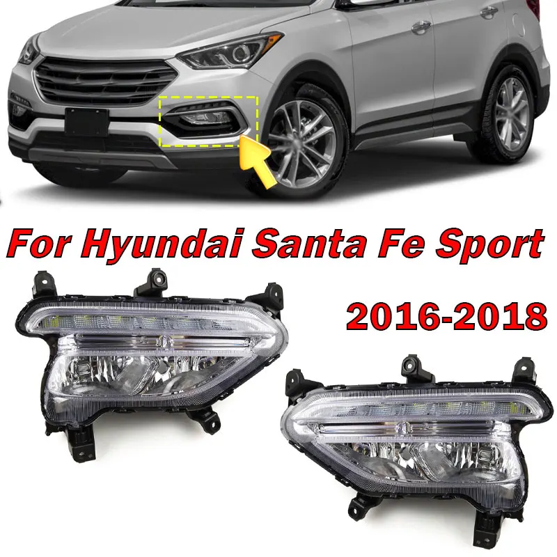 Auto Exterior Accessories For Hyundai Santa Fe Sport IX45 2016-2018 LED DRL Daytime Running Light Fog Lamp Car Light Assembly