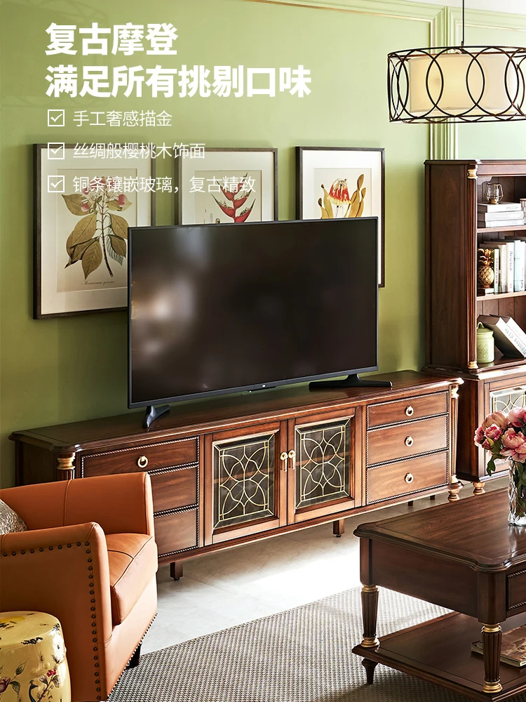 

American TV Cabinet Solid Wood Modern Light Luxury Living Room Furniture French Retro Coffee Table TV Stand