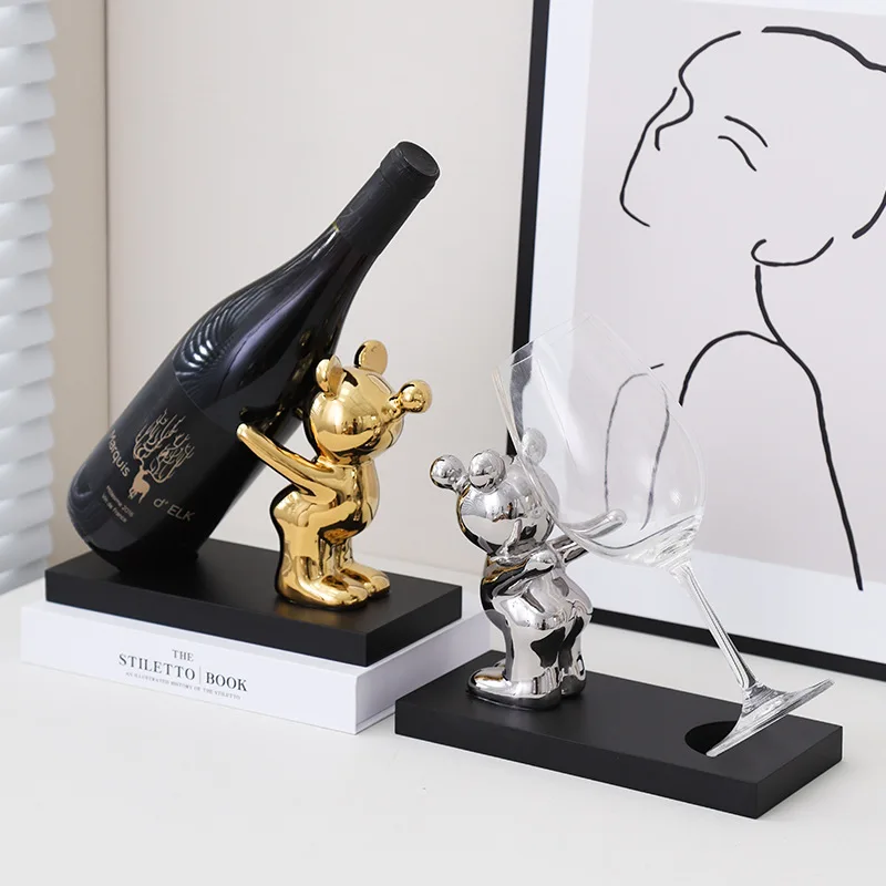 Creative Ceramic Teddy Bear Wine Stand StatueHigh end Living Room Home Decoration Dining Area TV