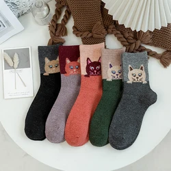 5 Pairs Cartoon Cat Print Socks, Comfy