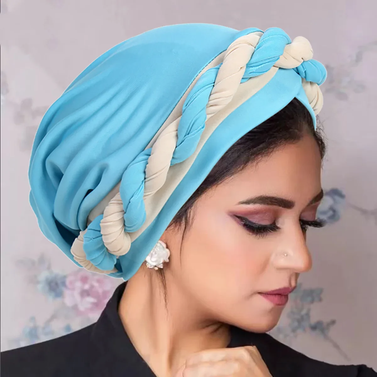 

Indian Handmade Braid Turban Cross Bandana Slouchy Hat For Women Muslim Hijab Islamic Head Wrap Hair Loss Chemo Cap Turbantes